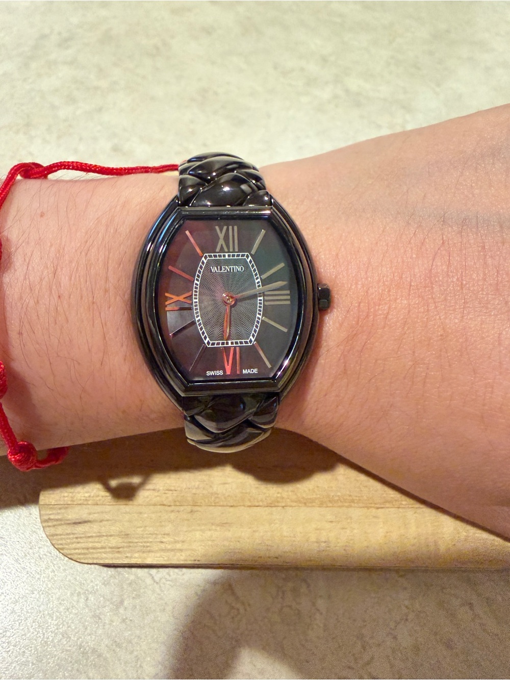 Valentino Black Ceramic-Style Link Bracelet Watch with Dark Dial